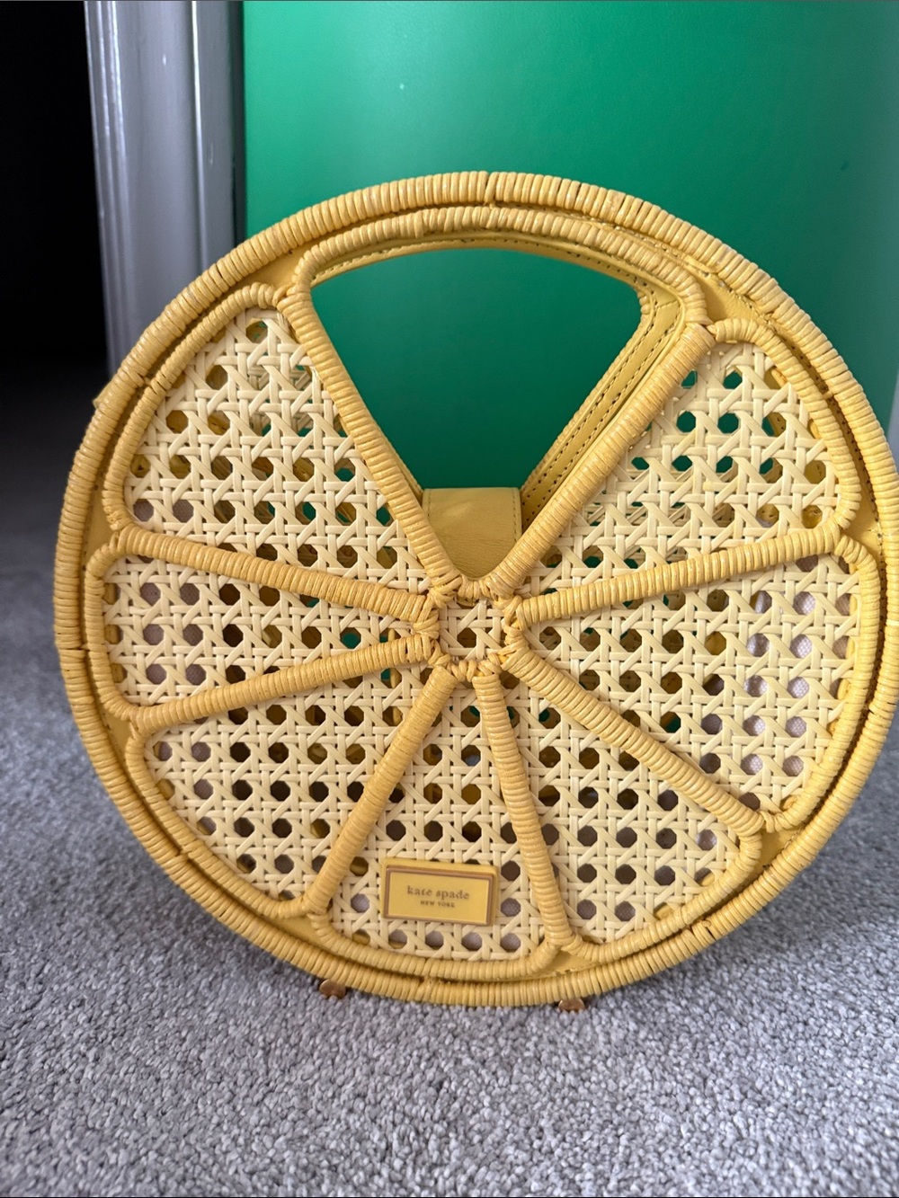 kate spade Round Yellow Woven Rattan Basket Bag